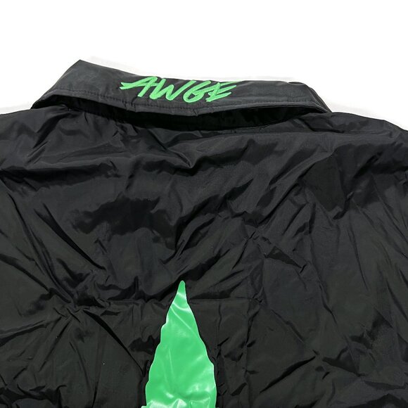 AWGE A$AP Rocky 420 Black Satin Coach Jacket Snap Medium ASAP MOB Marijuana USA - Picture 12 of 16